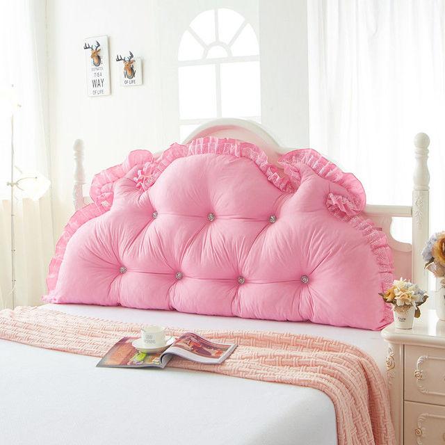 

Однотонная подушка для спинки принцессы, съемная подушка для поддержки талии, подушка для сиденья для дивана, кружевная подушка для кровати в гостиной 120x65cm розовый