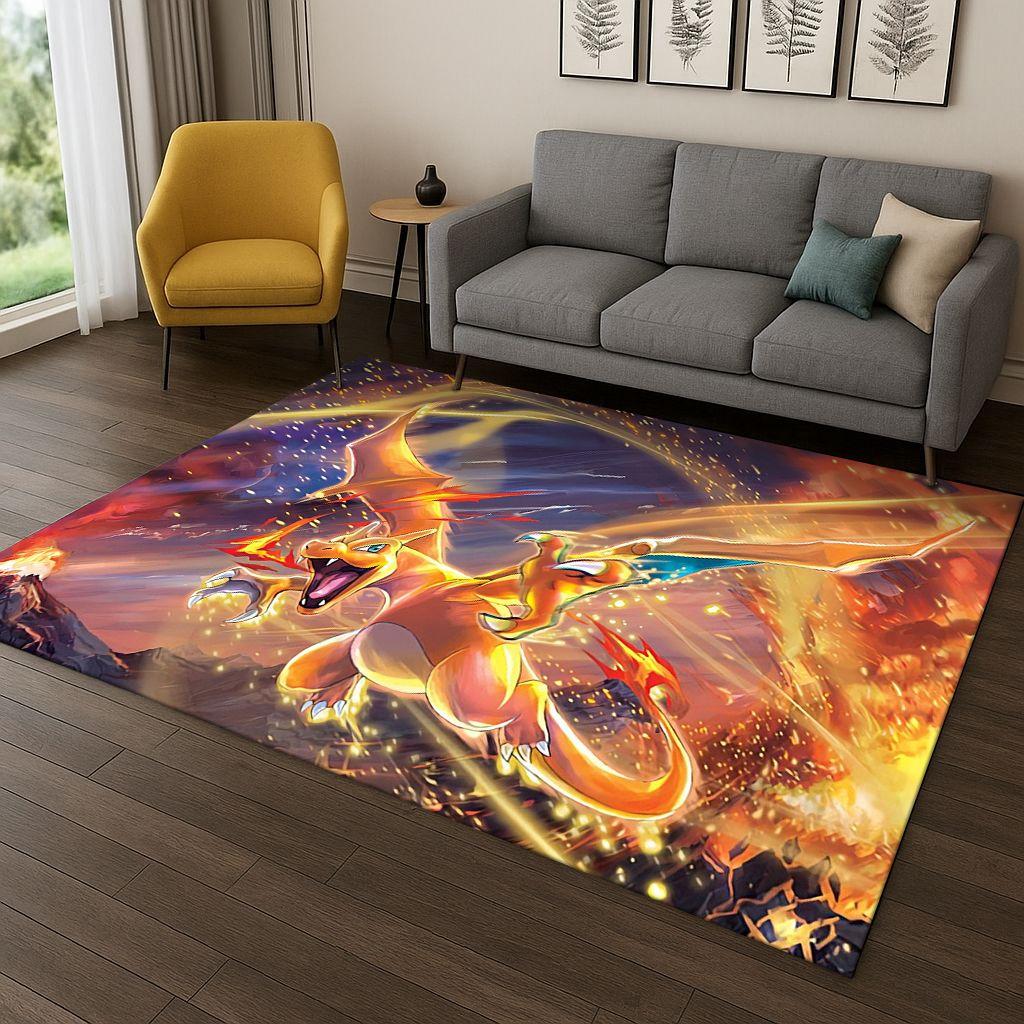 Tappeto Tappetino per Bambini Pokemon Charizard Pikachu Cartone Animato per Stanza dei Giochi Soggiorno Camera da Letto Zerbino Decorazione, Tappetino da Gioco Antiscivolo per Bambini Regalo