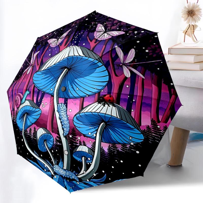 1pc Fantasy Mushroom Automatic Folding Umbrella - Design, Durable Iron Frame for Travel, Outdoor, Beach Fashion Accessory a0920009