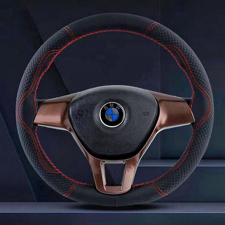 Hand-Stitched Genuine Leather 3D Embossed Universal Steering Wheel Cover - Wear-Resistant, Non-Slip, All-Season Microfiber.