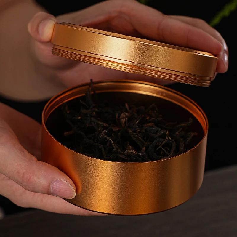 Round Aluminum Alloy Tea Pot Trumpet Portable Travel Tea Box Metal Mini Stainless Steel Sealed Tea Box Home Decoration Gift