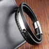 2026 Black Leather Rope Cowhide Men's Double Layer Genuine Leather Woven Bracelet Handmade Multi-Layer Leather Bracelet