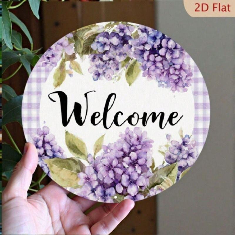 Purple Plaid Metal Wall Sign 20x20cm Rustic Country Decor for Home and Veranda