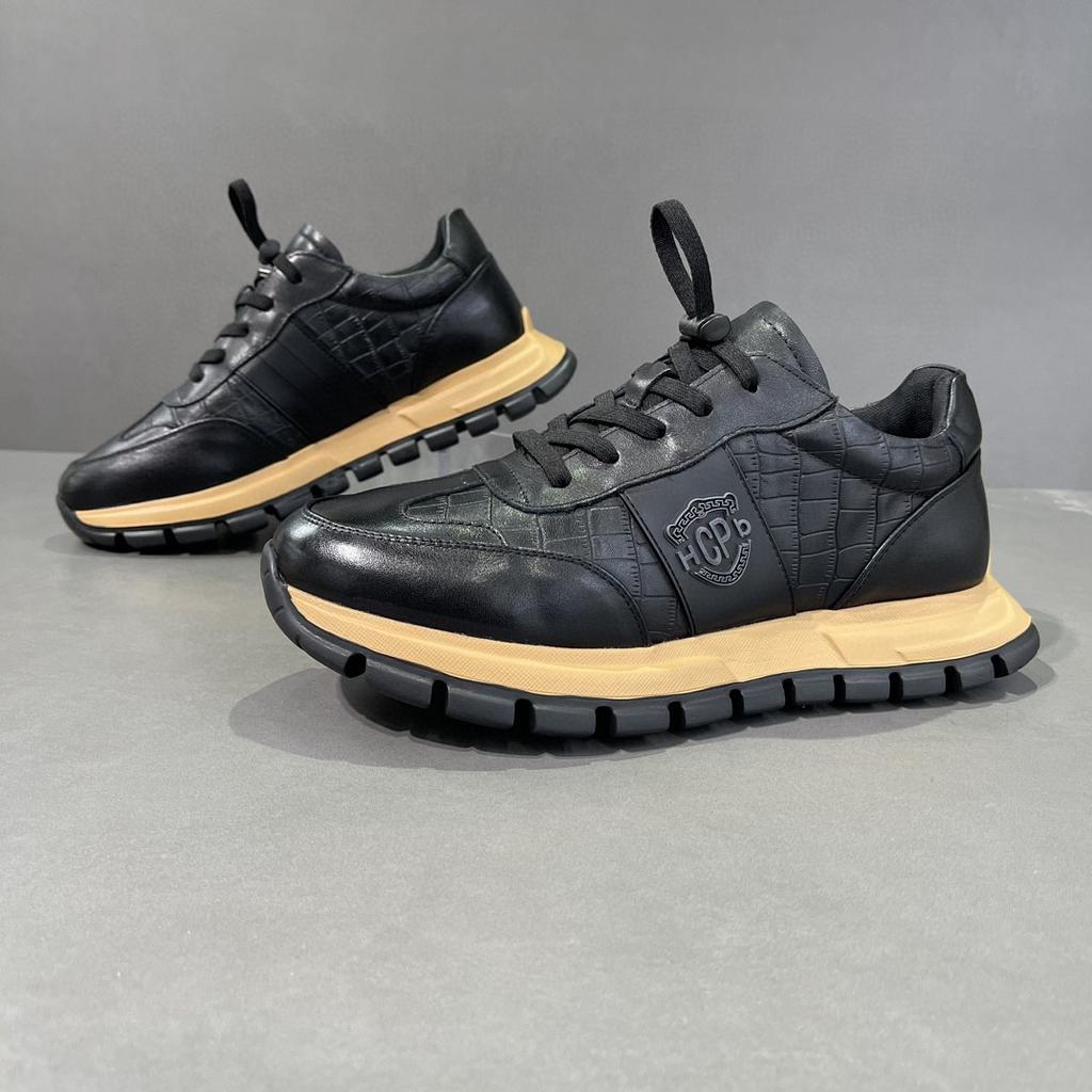 Fashion High-end Men's Real Cow Leather Casual Shoes Fashion European 2025 Autumn Winter Luxury Elegant Solid Color Black Sneakers