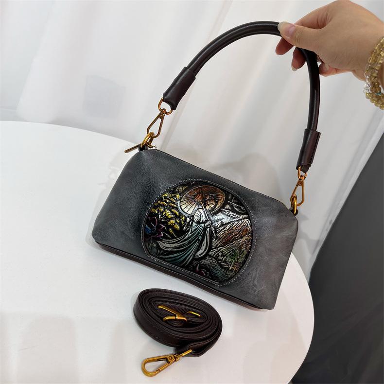 Chinese Style Embossed Large Capacity High Quality Soft Durable Fashion Exquisite Lightweight Commuting Outdoor Crossbody Bag Shoulder Bag