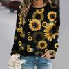 Fashionable round neck long sleeved printed elegant casual loose T-shirt
