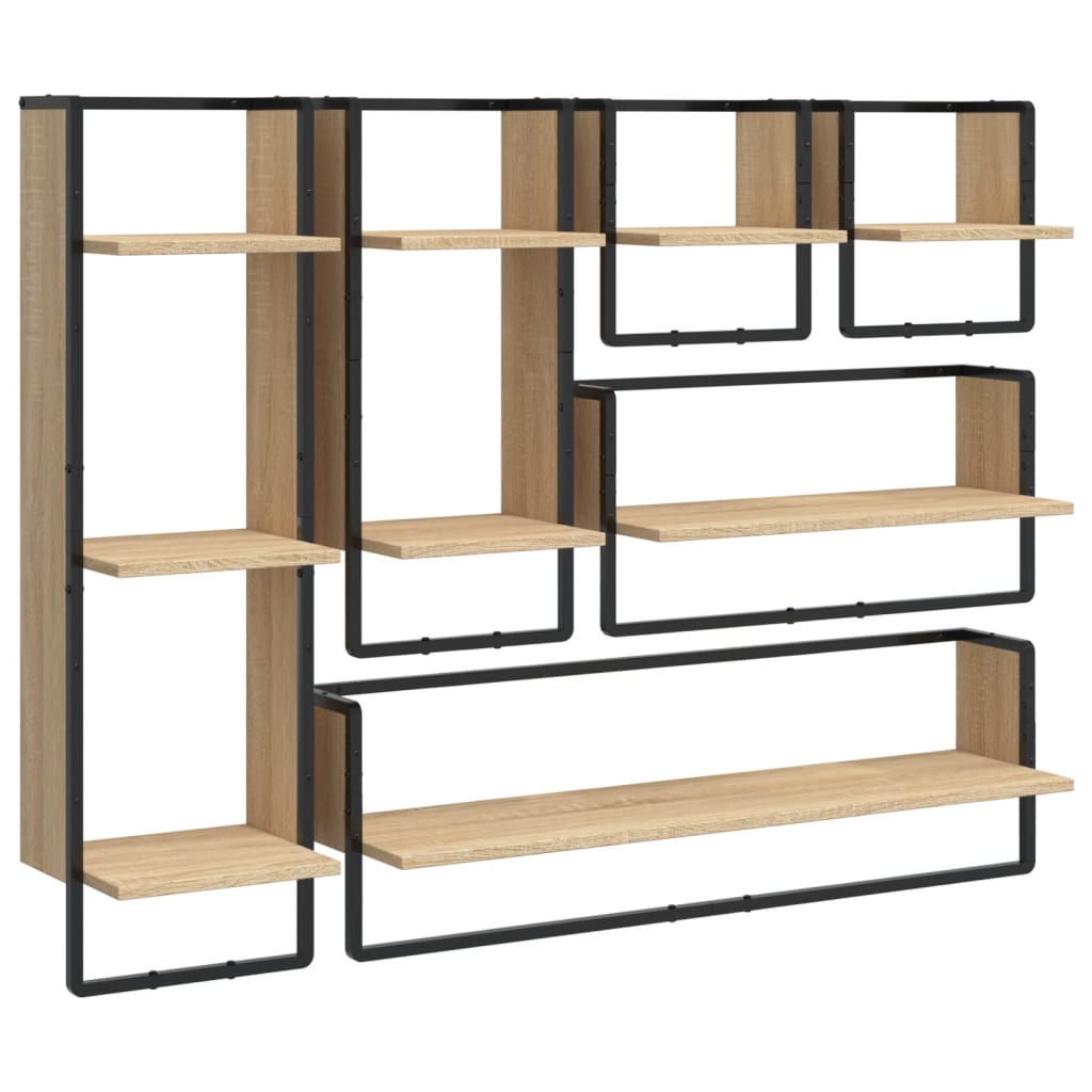 6 Piece Wall Shelf Set with Bars Sonoma Oak Wood Based Material
