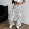 Women Plus Size Red White Plaid Printed Loose Straight Leg Full Length Pants