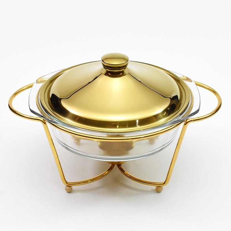 2.0L Large Capacity Round Glass Dining Stove Hotel Restaurant Food Heater Buffet Alcohol Heating Pot