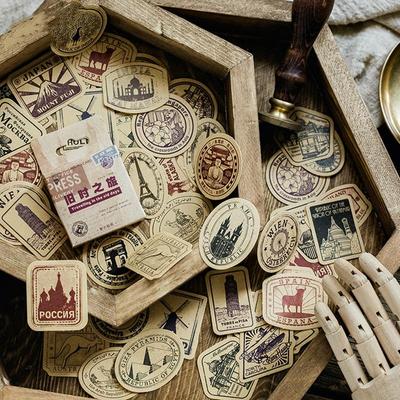 46pcs Traveling In The Old Days Stickers Set Vintage Countries Stamp Note Diary Letter Sticker Decoration Adhesive