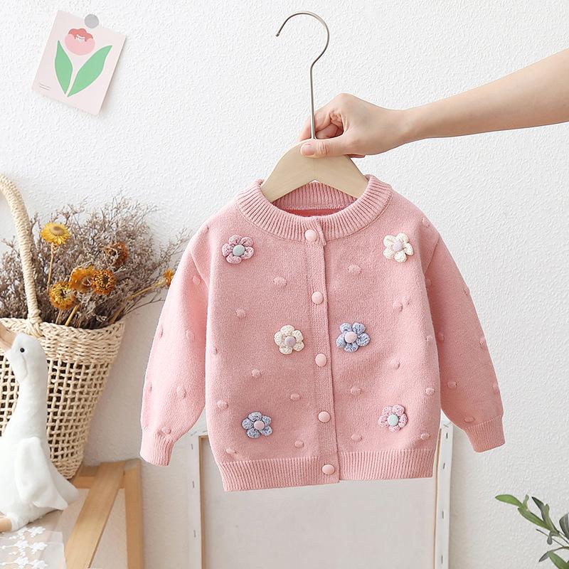 Girls' Flower Knit Cardigan - Spring/Autumn Infant Toddler Wool Top