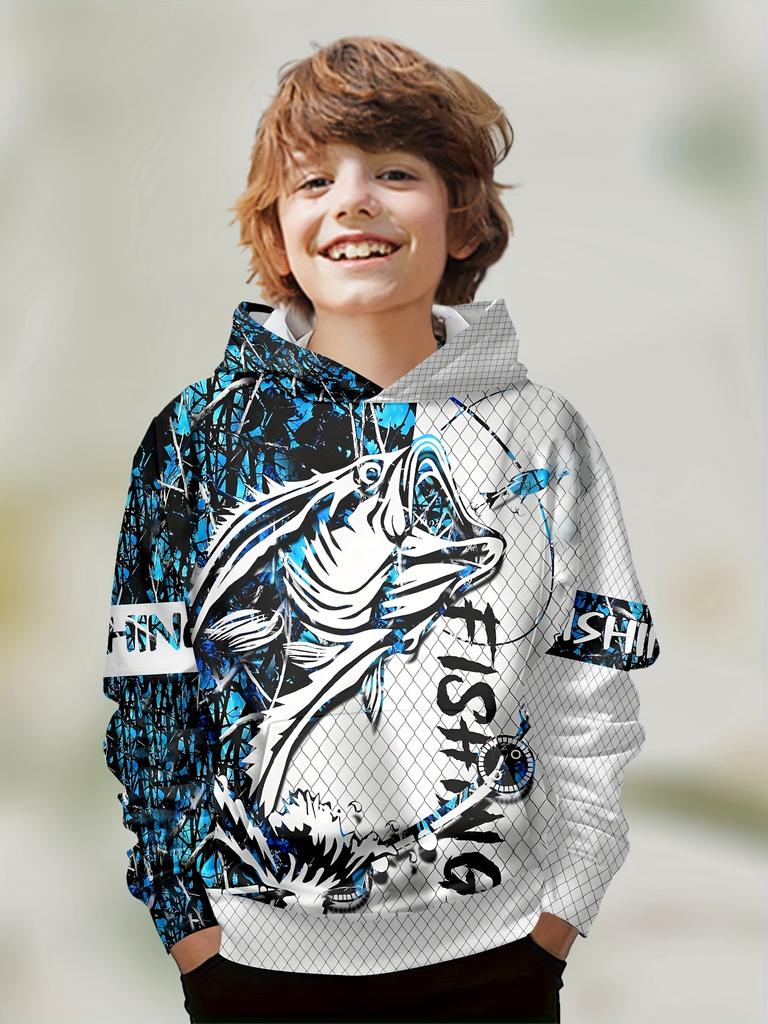 Ubrania dla dzieci Chłopięce bluzy z kapturem z długim rękawem Kreatywny nadruk 3D z rybami Dziecięce ubrania wiosenno-jesienne Casualowe stylowe odzież outdoorowa dla chłopców