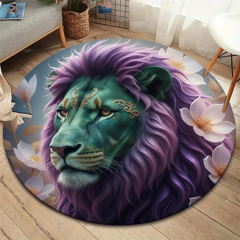 Animalswearingflowers Round Area Rug,Carpet Rug for Living Room Bedroom Sofa Playroom Decor,Non slip Floor Mat