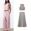 Spring New Women's Strap Decoration Sleeveless Vest Waistcoat 2010775 Double Pleated High Waist Loose Pants 1255506