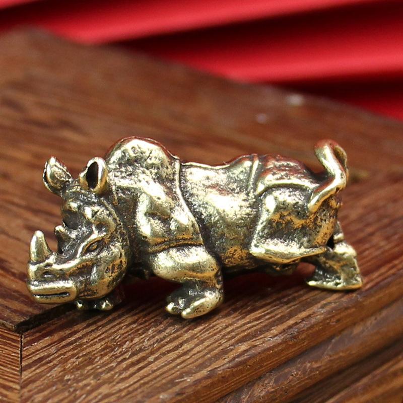 

Pure Copper Miniatures Lucky Rhino Crab Statue Figurines Desk Decorations Vintage Brass Animal Statue Home Decor Ornaments Craft A1