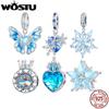 WOSTU 925 Sterling Silver Snowflake Butterfly Charms Blue Crystal Crown Beads Fit DIY Bracelet Necklace Gift Winter Ice Kingdom