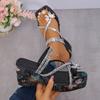 Fashion Wedge Sandals Woman Sequins Heel Platform Shoes Summer Bow Belt High Heels Ladies Dress Shoes Sandals Femme