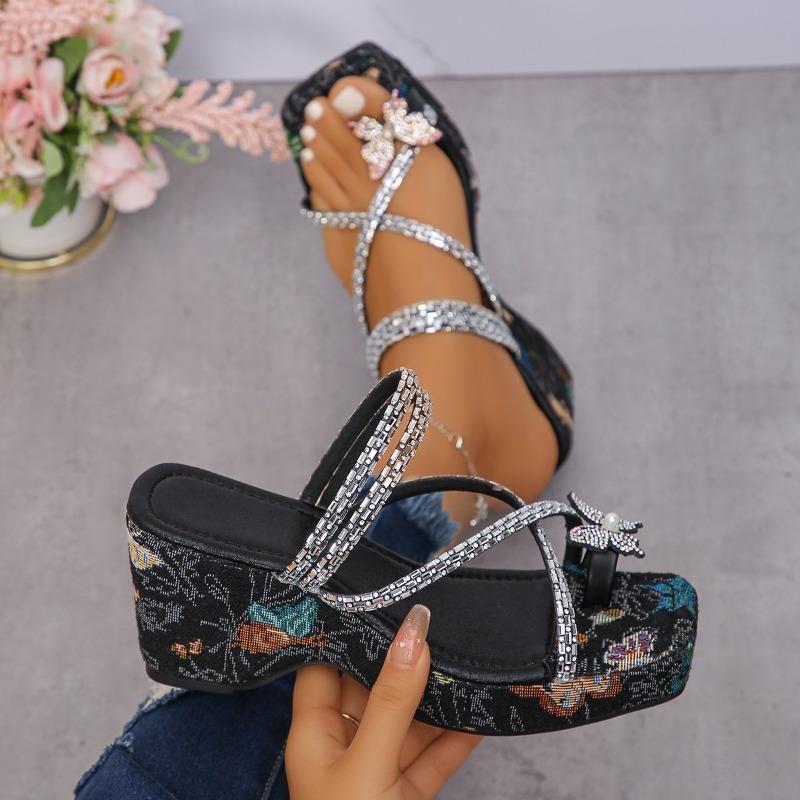 Fashion Wedge Sandals Woman Sequins Heel Platform Shoes Summer Bow Belt High Heels Ladies Dress Shoes Sandals Femme