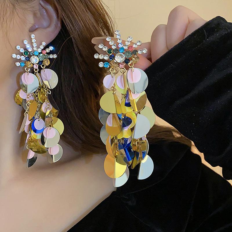 Silver needle chiffon flower fringed stud earrings sweet Mori dopamine earrings niche trend versatile earrings fashion women
