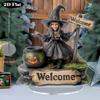 2D Flat Halloween Witch Pumpkin Acrylic Decoration - with Welcome Logo, Vintage Tabletop Ornament with Base, Perfect Halloween Gift