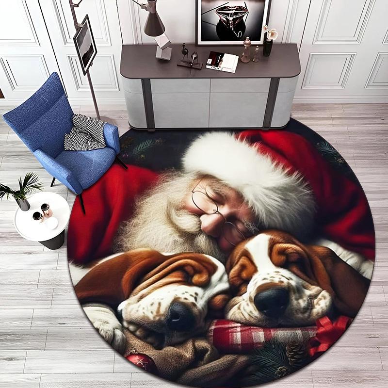 Cute Christmas Day Gift Bell Santa Claus Snowman Christmas Tree round rug Home Soft Decorative Anti slip Chair Mat Carpet Outdoor Floor Mat Carpet 52