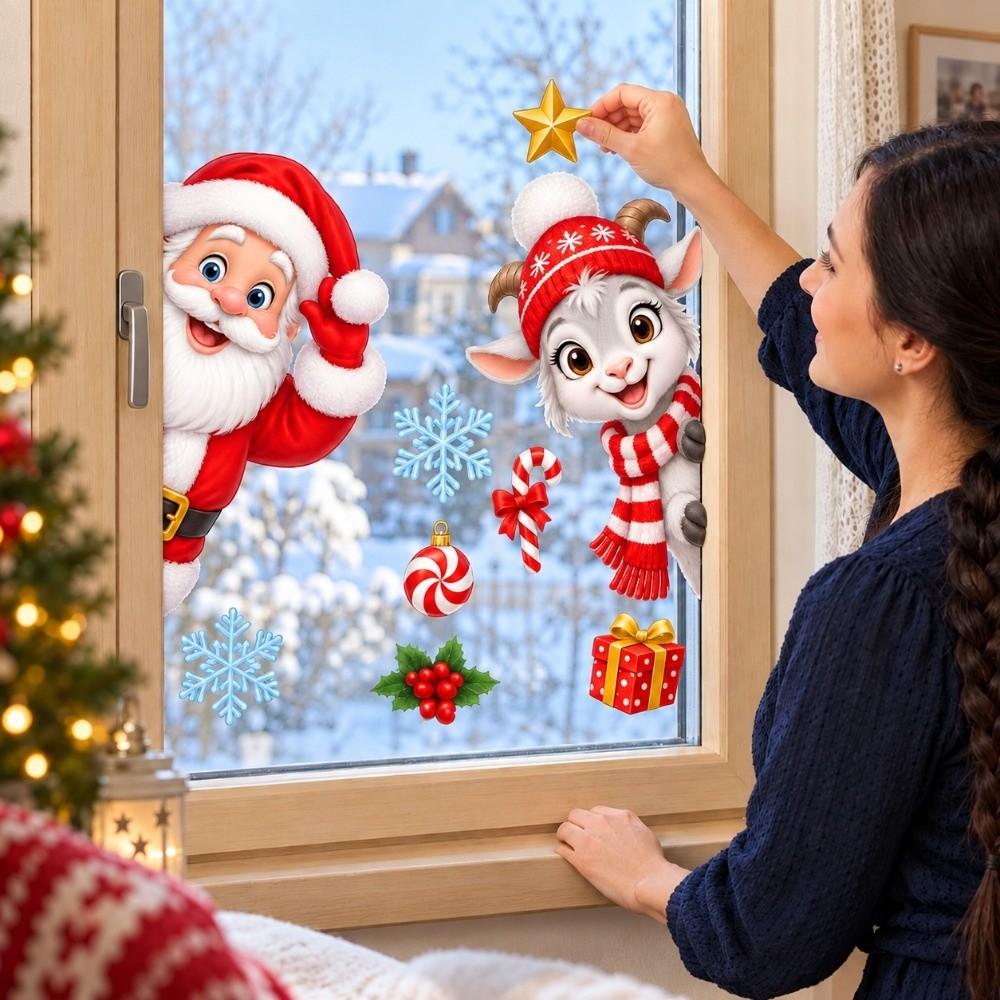 Elk Cat Static Window Stickers Santa Claus Xmas Static Decals Christmas Window Stickers Store
