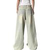 Women's Summer Retro Hong Kong Style Light Wash Wide Leg High Waist Denim Trousers