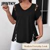 JPNTKY Women's Fashion Casual Solid Color Print O-Neck Short Sleeve Blouses & Shirts