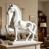 Standing Horse Statue Modern Geometric Horse Ornament Large Base Matte White Art Figurine for Home Office Living Room Decor Luck Wealth Gift