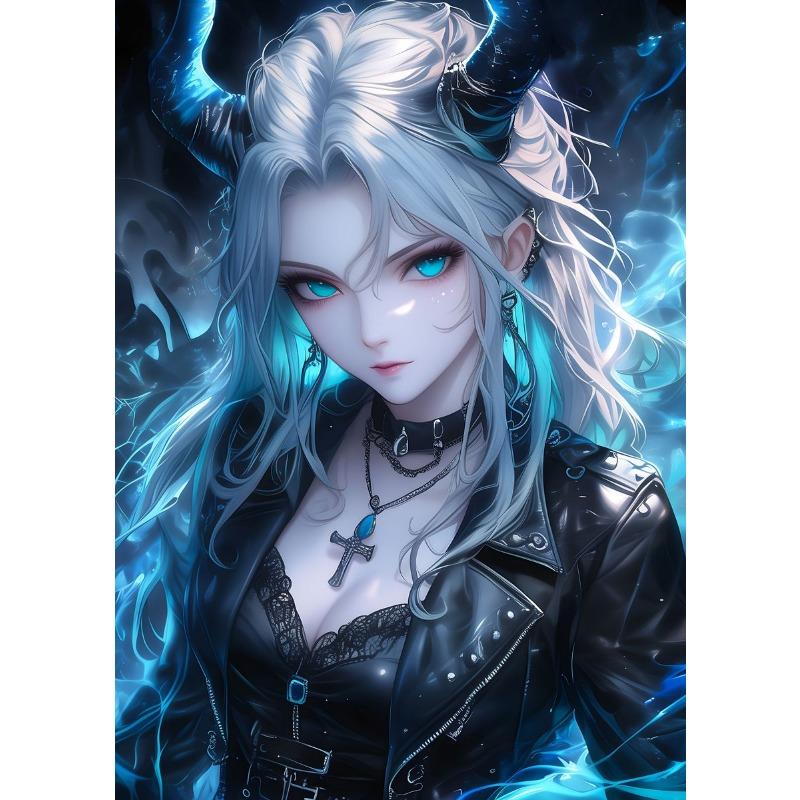 Fantasy Magical World Gothic Cool and Cute Character Aesthetics Anime Girl Canvas Painting Art for Wall Manga Game Room Decor