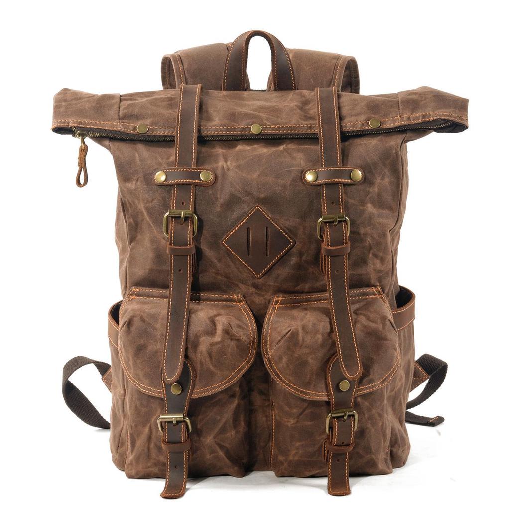 Waterproof Waxed Canvas Travel Backpack with Color-block Design for Men and Women, Fits Laptops