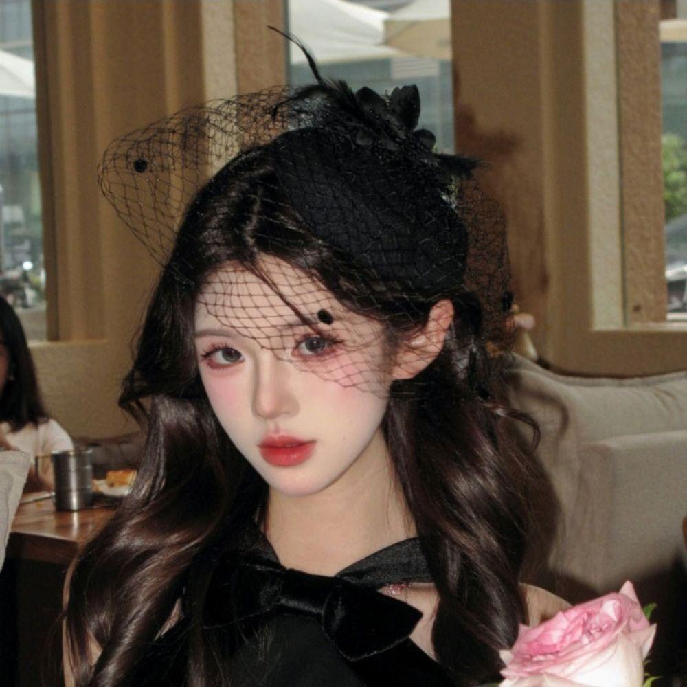 Sweet Veil Hat Headwear Hairpin Funeral Headdress Fashion Feathers Fascinator Hat Hair Accessories
