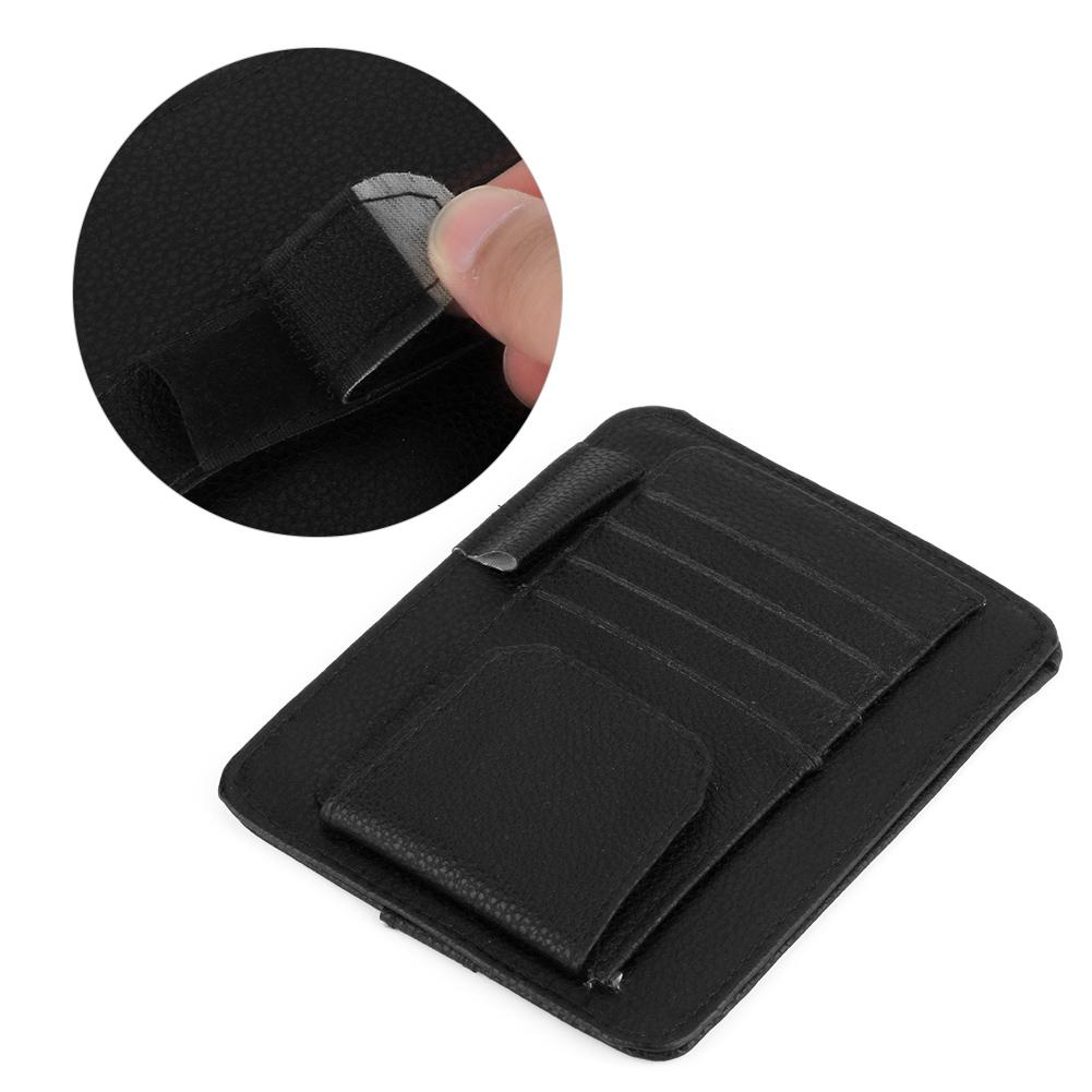 Car Sun Visor Card Bill Holder Organizer PU Leather Storage Bag Glasses Clip(Black)