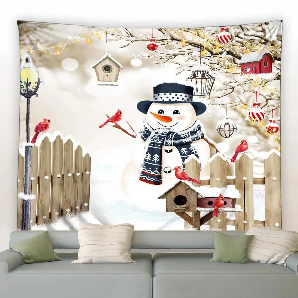 Christmas Cartoon Snowman Snowing Tapestry Living Room Sofa Home Decoration Christmas Gift