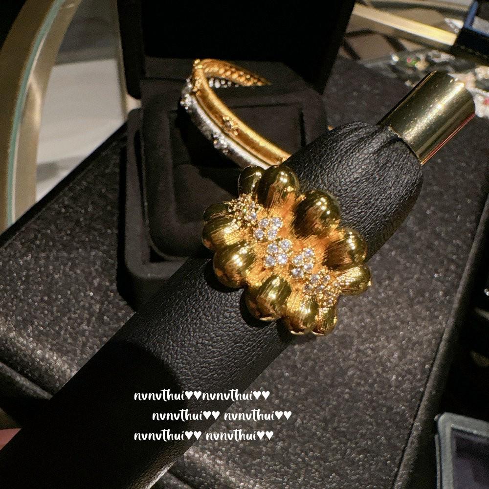 Italian Vintage Boho Gemstone Bracelet with Carved Zircon Coffee Bean Ring