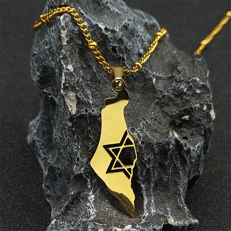 Stainless Steel Israel-Palestine Map Pendant Necklace - Fashionable and Unique Design