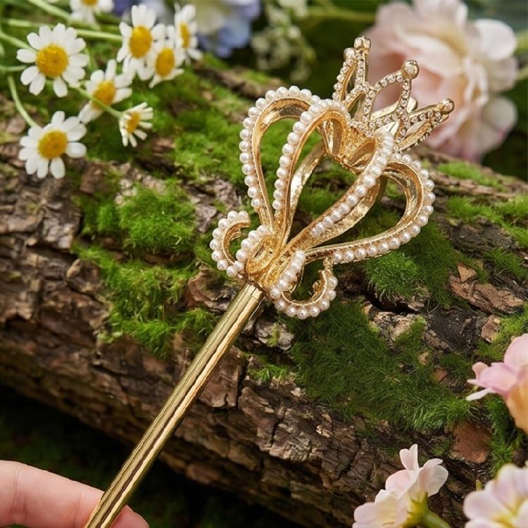 Enchanting Cosplay Jeweled Walking Stick with Pearls Accents Embedded Metal Roleplay Wand Ideal for Costume Parties Gift