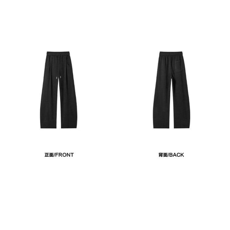 Mens Drawstring Curved Sweatpants Loose Wide Leg Thickened Casual Long Trousers
