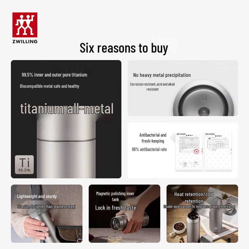 Zwilling Titanium Vacuum Insulated Tea Mug with Filter, 480mL