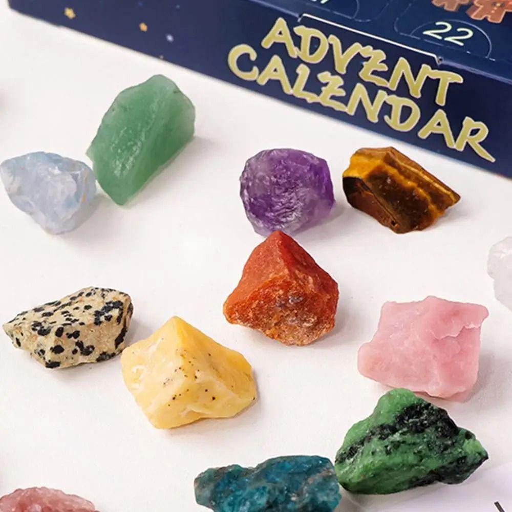 24Pcs Natural Stones Christmas Crystal Advent Calendar Gemstone Stone Learning Kit  Teens