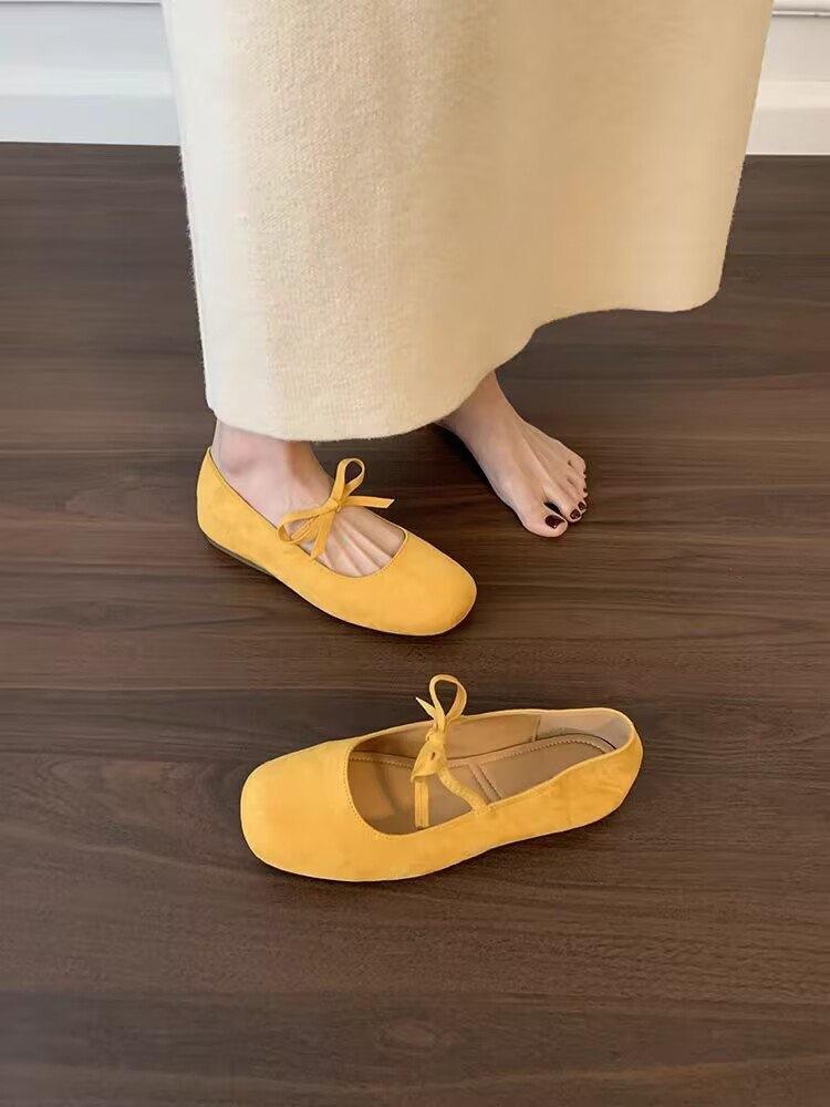 French retro bow Mary Jane shoes women's 2025 new flat ballet shoes with light mouth single shoes