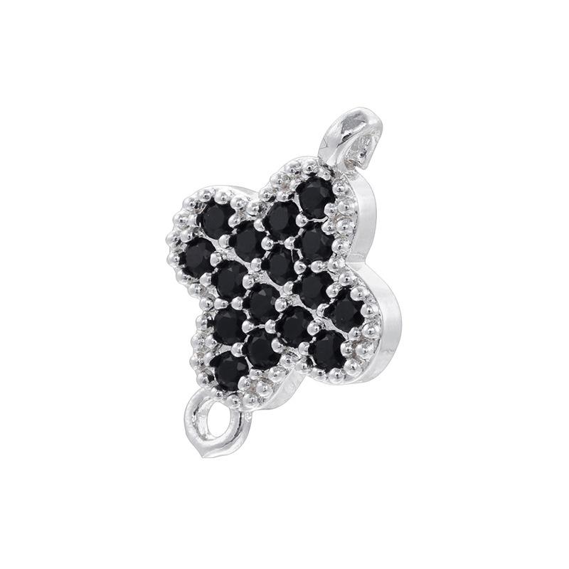 Light Luxury Copper Inlaid With Colored Diamonds Four-Leaf Clover Double Hanging Hole Hand Diy Bracelet Necklace Flower Connection Accessories Vs573