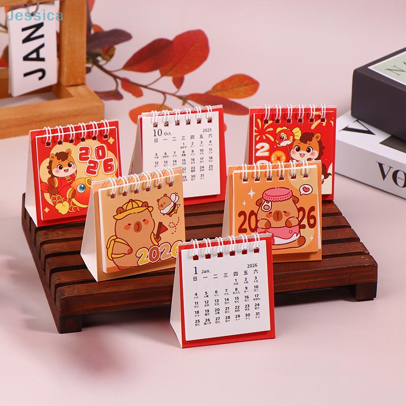 2026 Cartoon Pony And Capybara Mini Desktop Calendar Portable Coil Calendar Books Desk Decor