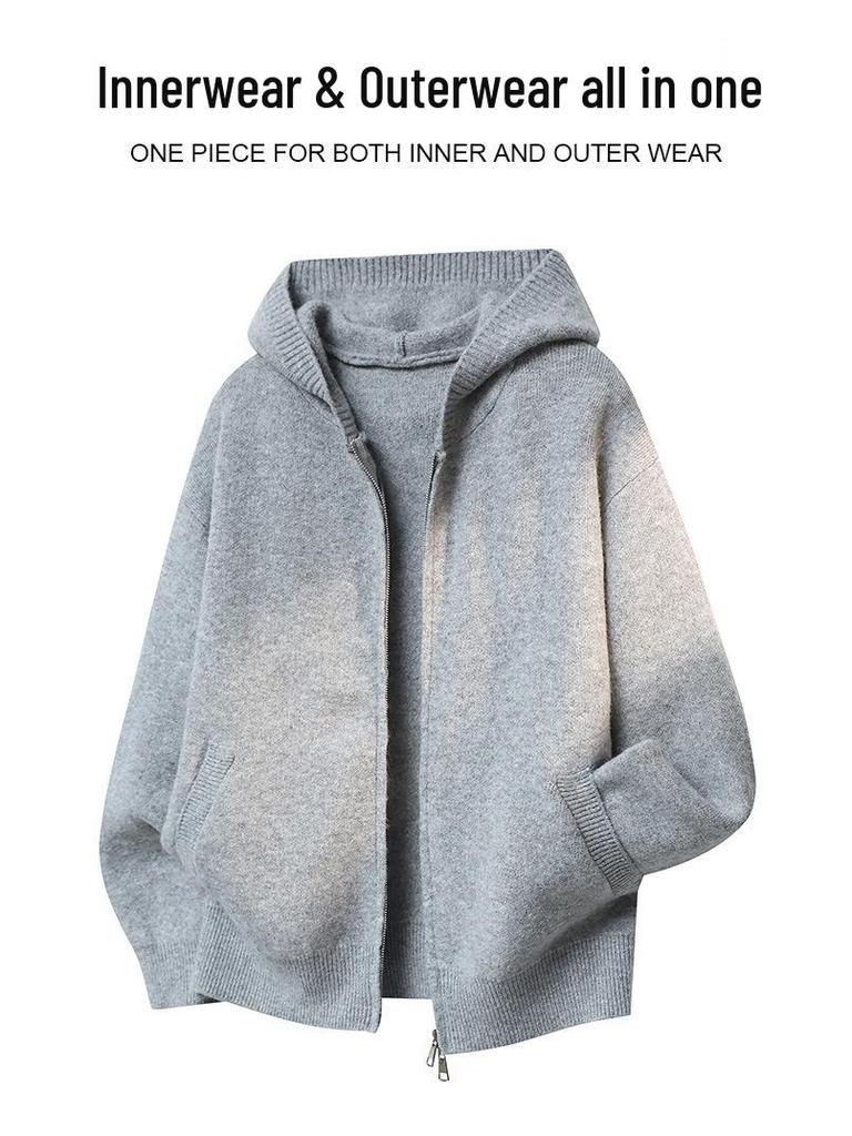 High-Quality Unisex Hooded Knit Cardigan – Warm, Thick, Casual Zipper Sweater