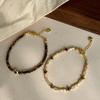 Minimalist Geometric Layered Bracelet Set With Tiger Eye Stone Natural Shell Beads Women