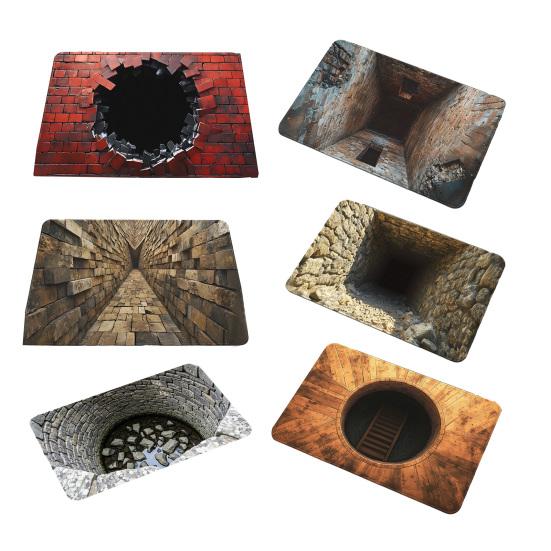 3D Floor Mat with Realistic Hole Illusion Non-Slip Crystal Velvet Rug Hallway Living Room Entryway Door Mat Home Decor