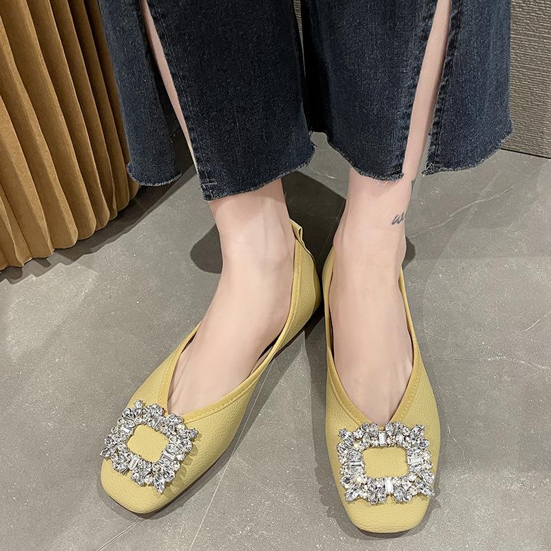 Size 35-43, Large Size Women's Shoes 41 Fat Feet Flat Bottom Shallow Mouth Rhinestone Small Single Shoes Women's Soft Sole One Pedal Ladyshoes 42