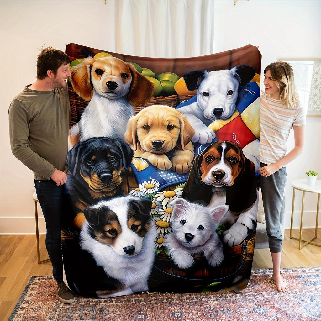 Weiche & Warme Sandfarbene Hundeprint-Kuscheldecke - Perfekt für Sofa, Bett, Büro-Nickerchen & Outdoor-Abenteuer - Ideales Geschenk für Halloween,