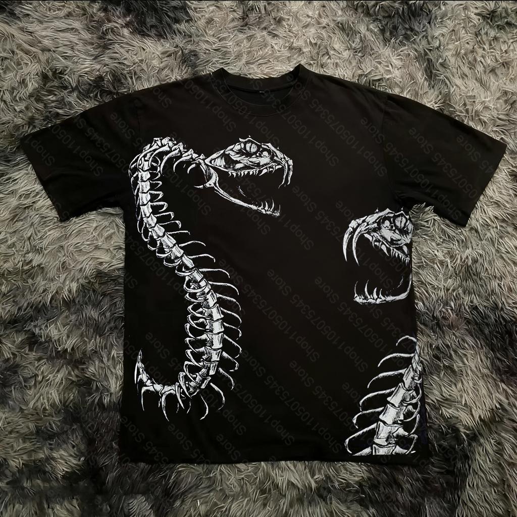 Classic Y2K Gothic Style Tshirt Print Oversized T Shirt High Street Shirts Gothic Round Neck Cotton Tops New Unisexs Women T Shirt
