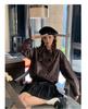 American Retro Casual PU Leather Drawstring Jacket - Autumn 2024, Small Size, Loose Fit, Age-Reducing Design